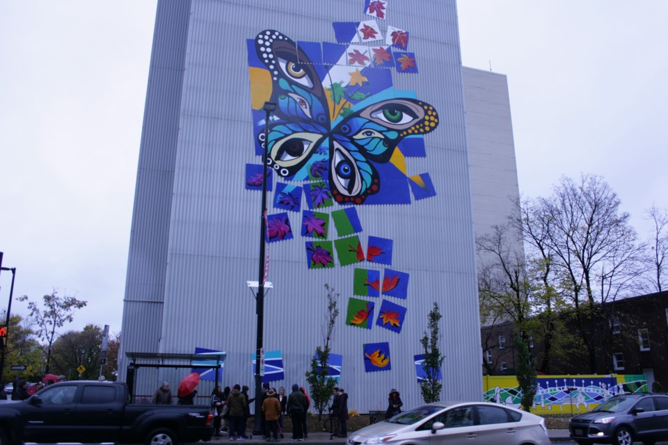 The mural titled Transformation sits on an outside wall of 215 Wurtemberg St. The mural reaches up to the ninth floor and was officially unveiled on Nov. 3, 2018. Connor Fraser/ OttawaMatters.com