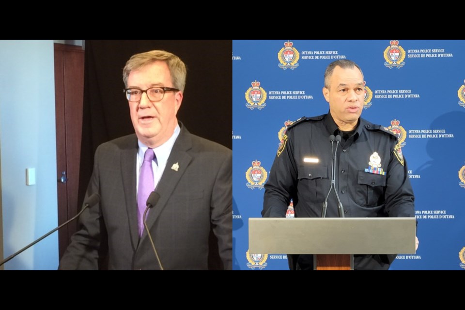 Ottawa Mayor Jim Watson and Ottawa Police Service's Chief Peter Sloly in a side-by-side photo. (Photos: CityNews Ottawa / Mike Vlasveld & Jason White)