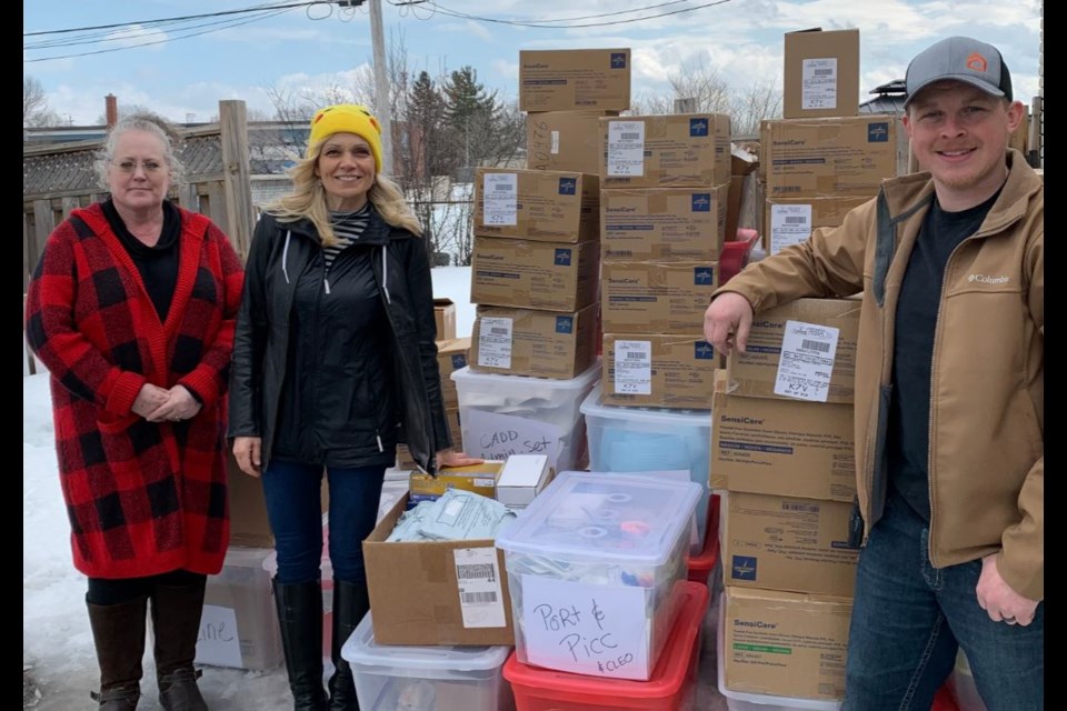 Several containers and boxes containing medical supplies will be sent to Ukraine thanks to the efforts of Laura Goodliff and Tanja Kisslinger of Not Just Tourists who connected with Shawn Johnston of Horton. The women have spent the better part of a year contacting individuals and organizations to assist in the collection of items to be sent overseas. 