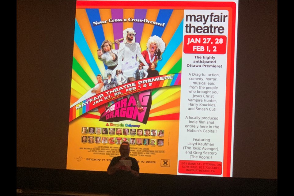 Filmmaker Lee Demarbre speaks at the opening of 'Enter the Drag Dragon at The Mayfair Theatre. 