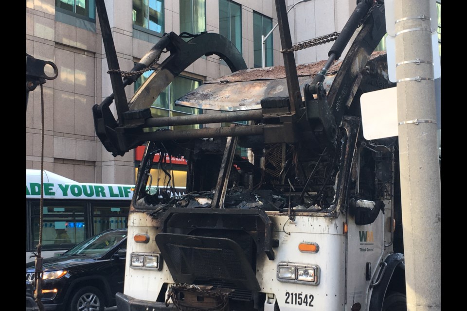 Garbage truck fire on Albert Street/Courtesy of Cormac MacSweeney