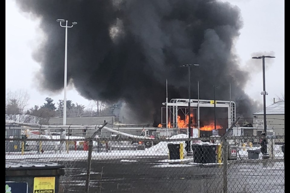 Fire following an explosion at an industrial site on Merivale Road in Ottawa, January 13, 2022. Photo/ Submitted
