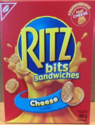 Box of cheese flavored Ritz bits sandwiches which are being recalled. Photo/CFIA.