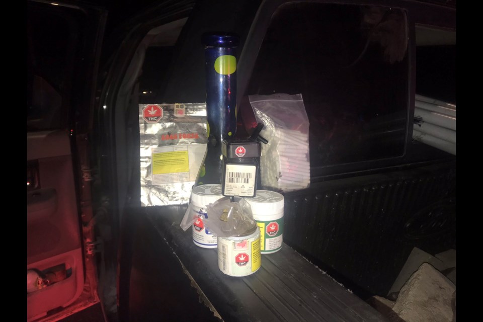 Members of the Russell County OPP discovered cannabis products, a bong and unmarked cigarettes in a pickup truck while conducting a 'Reduce Impaired Driving Everywhere' (RIDE) check this week. PHOTO/OPP