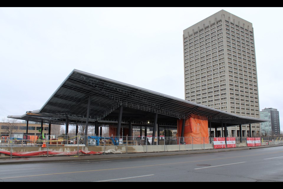 The construction site for one of the many light rail transit stops to come in Ottawa, March 3, 2018. (Photo/ Mike Vlasveld)