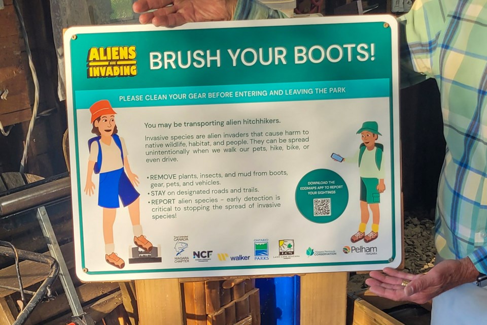 As part of the program, boot brushes are being installed at the entrances to Short Hills Park so that walkers can clean their boots of possible plant seeds before entering the park and after their walk.