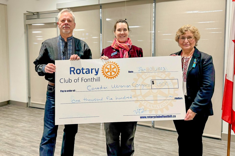 From left, Michael Hrycusko (UCC-Niagara Board Member), Carolyn Mullin (Rotary Club of Fonthill President), Irene Newton (UCC-Niagara President).