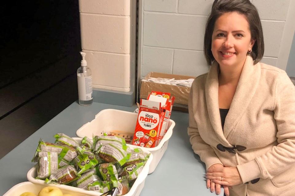 One beneficiary of the Niagara Nutrition Program is the Quaker Road Public School, in Welland, with an enrollment of nearly 700. Trisha, pictured, along with a group of Grade 7 students, operates the grab and go breakfast program every school day. 