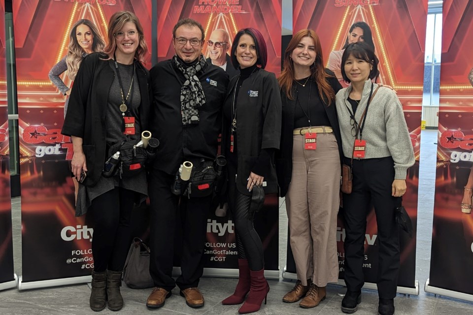 Niagara College Hairstyling instructors Courtney Booth, Joe Abbruscato, Renee Bernard and students Chelle Cameron and Myonghee Kim on the set of Canada's Got Talent.
Photo supplied