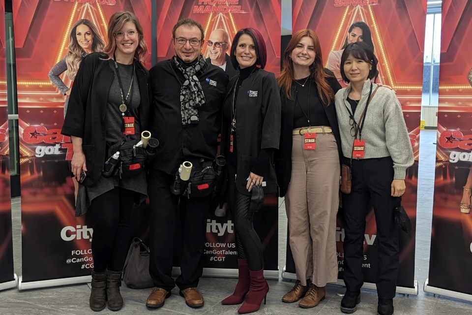 Niagara College Hairstyling instructors Courtney Booth, Joe Abbruscato, Renee Bernard and students Chelle Cameron and Myonghee Kim on the set of Canada's Got Talent.
Photo supplied