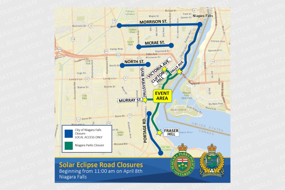 Road closures planned for the solar eclipse viewing event in Niagara Falls on April 8, 2024