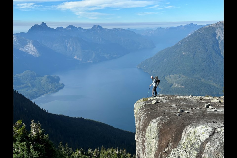 Looking down Jervis Inlet from the shoulder of Mt. Pearkes on a high route around Princess Louisa Inlet west of Whistler.