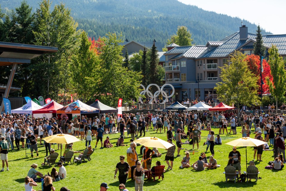 Crowds fill up Olympic Plaza at the 2023 Whistler Village Beer Festival.
