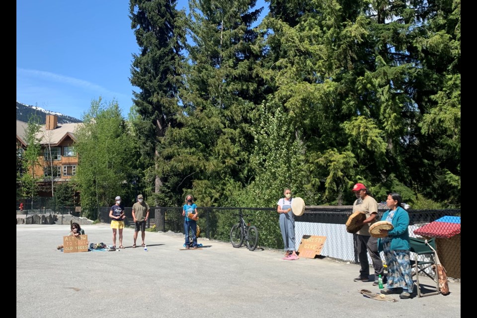 Locals gathered in Whistler Olympic Plaza on May 16 to voice their support for the protection of B.C.'s old-growth forests. 