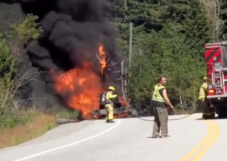 Highway 99 was closed for several hours on Tuesday, Aug. 16 after a logging truck caught fire north of Whistler.
