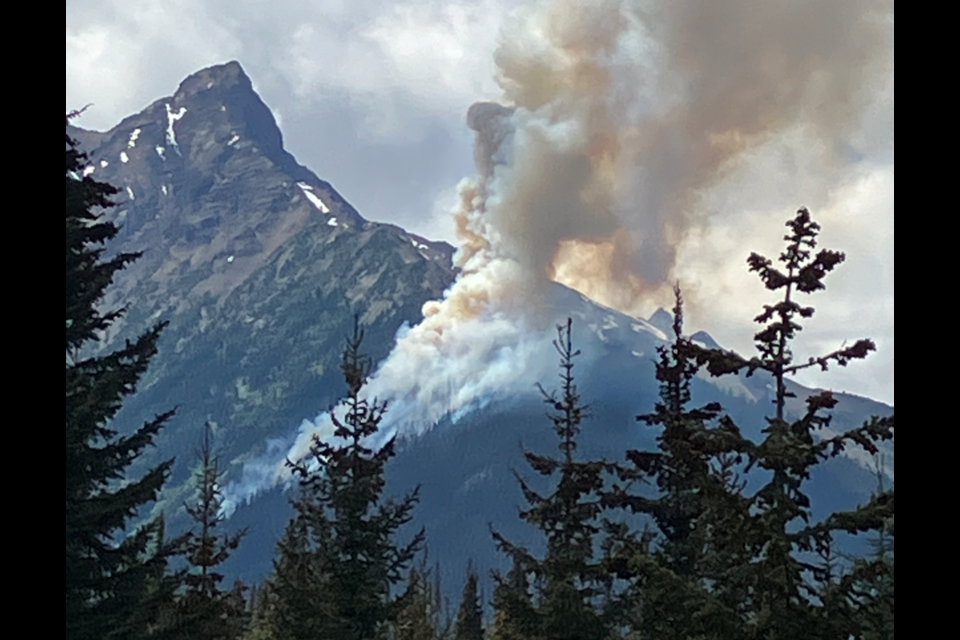 A wildfire burning on Sessel Mountain north of Pemberton on July 2.
