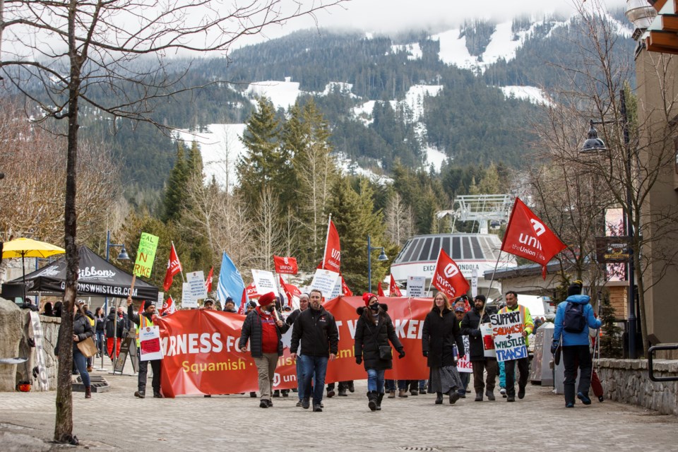 Sea to Sky transit workers rallying in Whistler on Feb. 18, 2022.