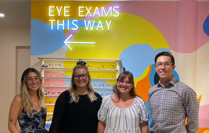 After opening its doors in July, Bailey Nelson Whistler’s team–including, from left to right, Kayla (B.C. regional manager), Eilley Nagle (store manager), Megan Moody (floor leader) and Dr. Mitchell Bennett (optometrist)—is ready to welcome customers to check out its selection of affordable eyewear. 