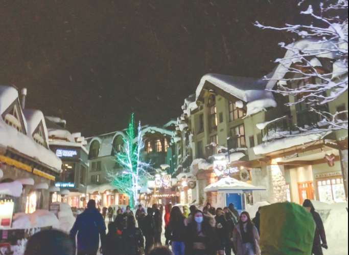 Busy whistler village in winter