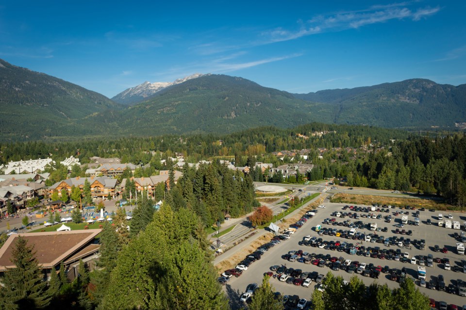 Aerial view of the day lots parking in Whistler Village 