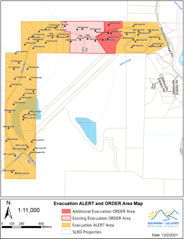 SLRD Reid road evacuation order alert map