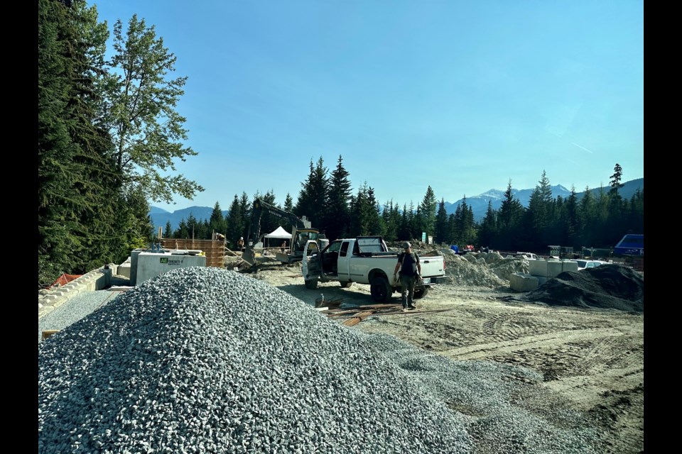 Work on the top terminal of Whistler Mountain’s new Fitzsimmons Express lift, as seen on Friday, June 23, is reportedly on track to wrap up by Aug. 1. 
