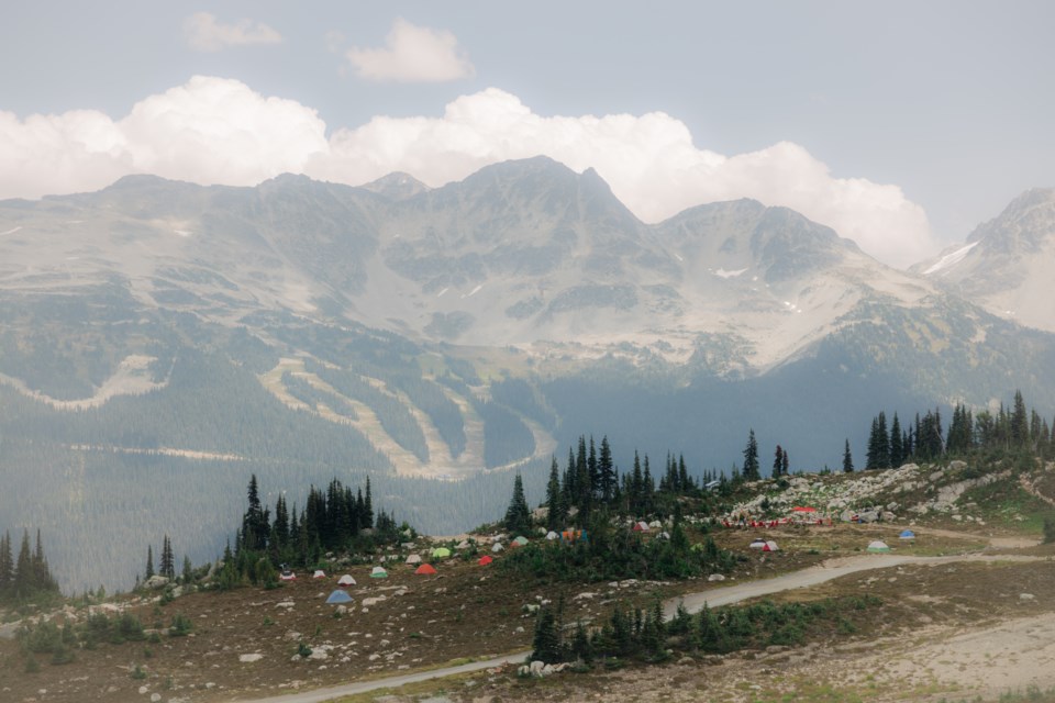 Tents dot the ground atop Whistler Mountain for Helly Hansen's Summit Sleepover.