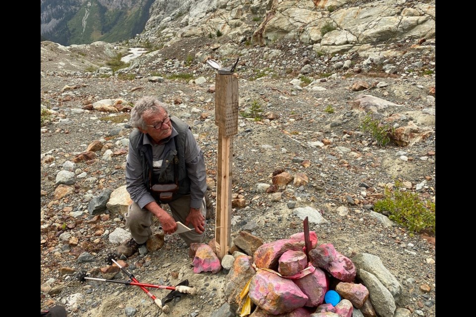 Whistler geologist Karl Ricker measuring Overlord Glacier on Sunday, Sept. 3.
