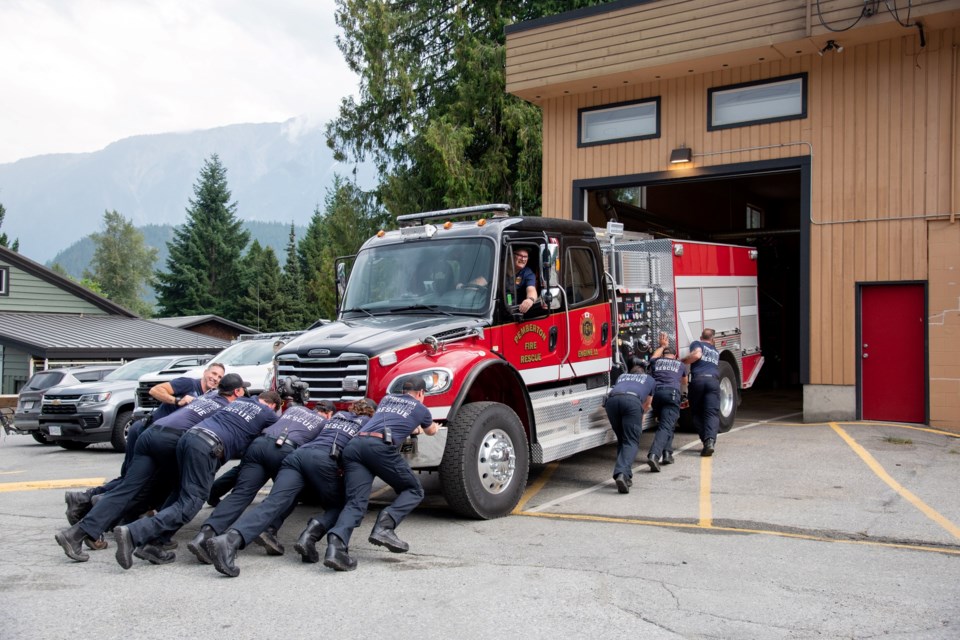 Firefighters and their families gathered for a traditional push-in earlier this month. 