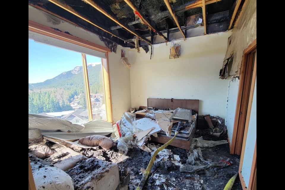 The damaged interior of a Rainbow townhouse following a fire on April 21, 2021.