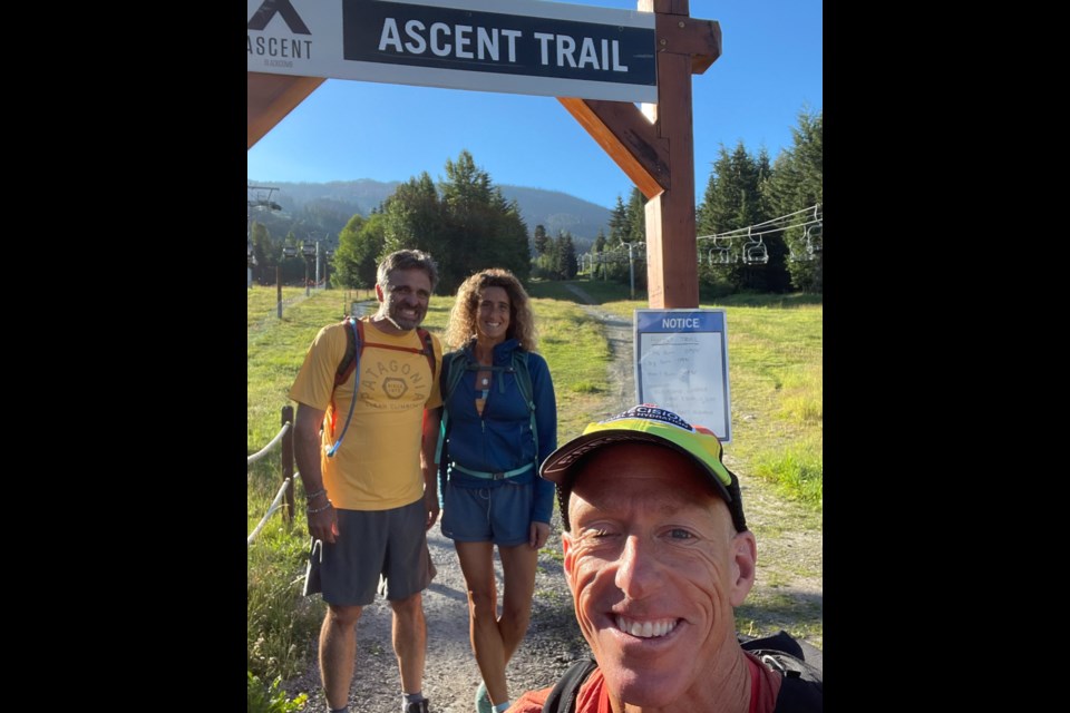 Craig Cameron, left, Laura Barron, and Geoff Cross start their trek on Blackcomb's Ascent Trail. 