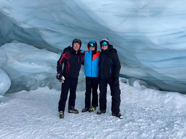 Brad Squire with sons Chase and Jack, from Vancouver Island, visit the ice cave located at the base of Whistler's Blackcomb Glacier. 