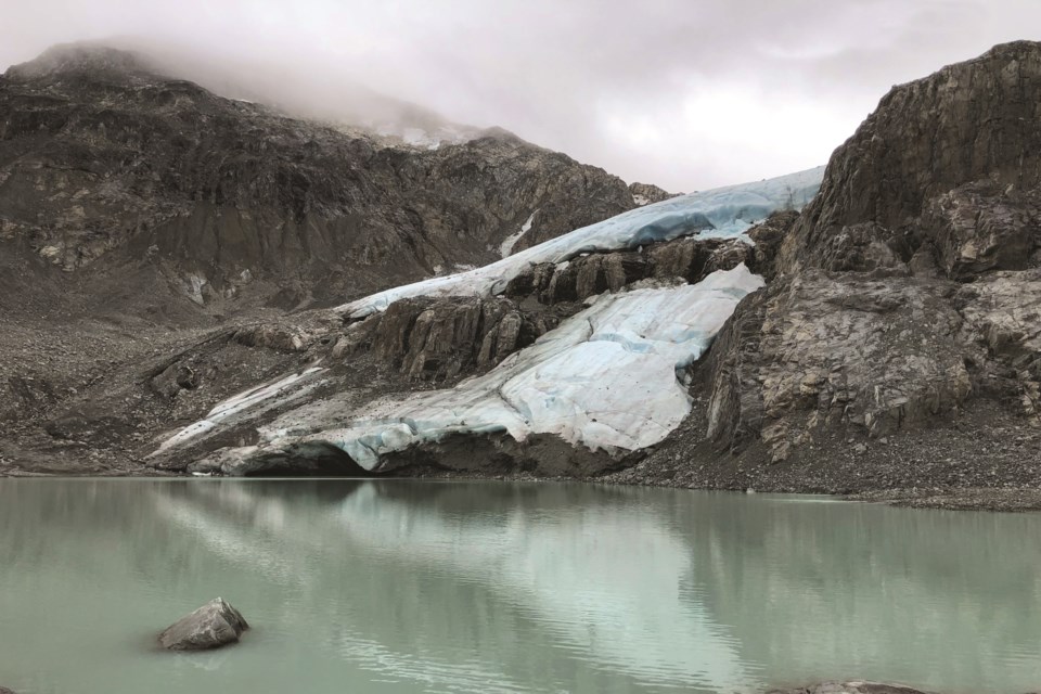 Wedgemount Glacier with the recently-formed Tupper Lake at its base, as it appeared on Saturday, Sept. 11, 2021. Contrasted with images from previous summers, it's clear the glacier lost a significant amount of ice during this year's melt season. 