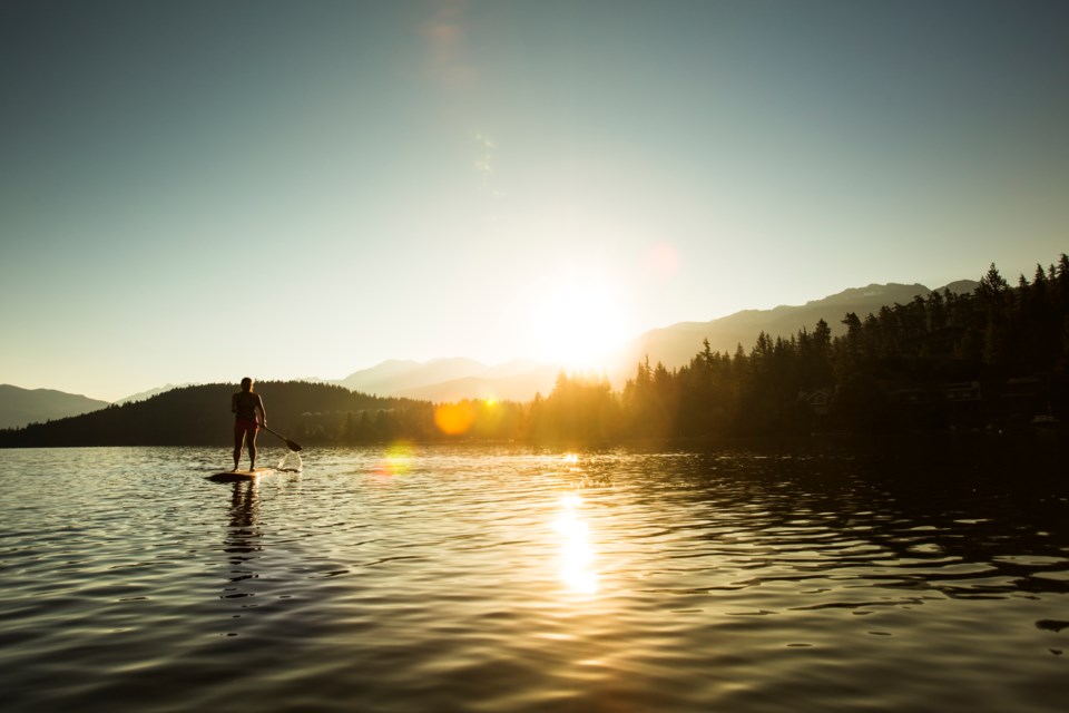 summer paddleboarding Alta lake - whistler - sun