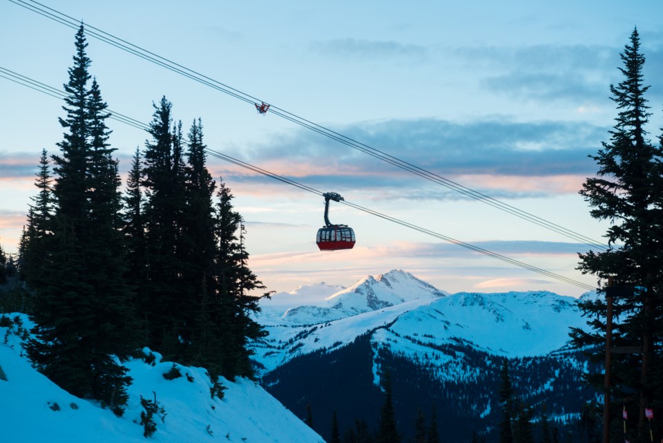 Whistler Blackcomb peak to peak gondola at sunset