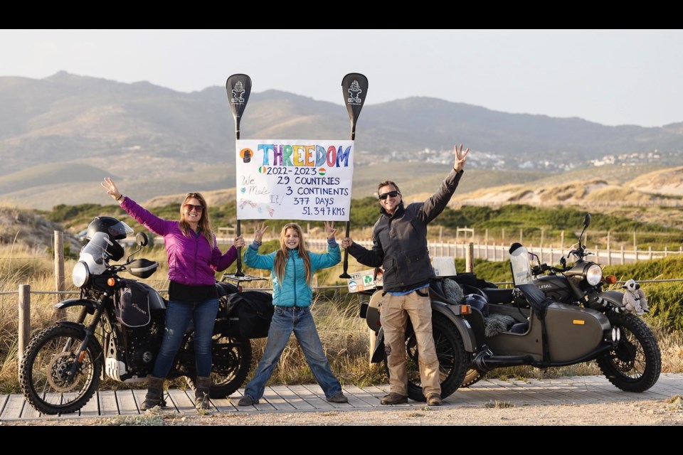 Christina Tottle, Seanna and Todd Lawson wrapped up their yearlong, cross-continental moto journey in Portugal earlier this month.