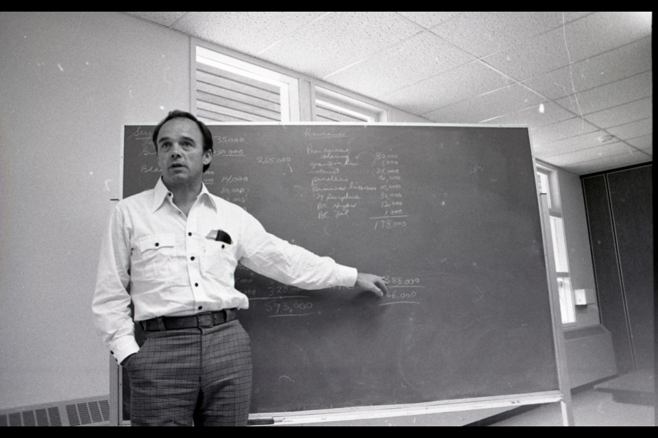 Alderman Garry Watson presenting to Whistler’s mayor and council in January 1980. 