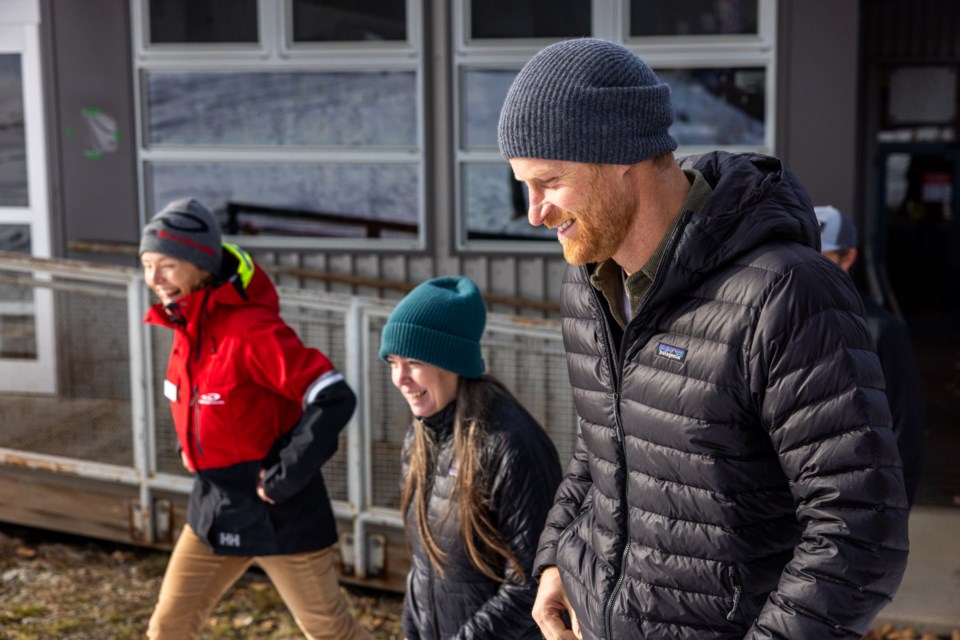 Prince Harry, Duke of Sussex and founder of the Invictus Games Foundation, in Whistler in February 2024 with Whistler Blackcomb COO Belinda Trembath, left, and Invictus director of Whistler operations Chelsey Walker.
