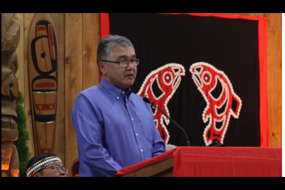 Lil'wat Chief Dean Nelson speaks at a July 11 ceremony at Seabird Island, celebrating a series of landmark education jurisdiction agreements for four B.C. First Nations. 