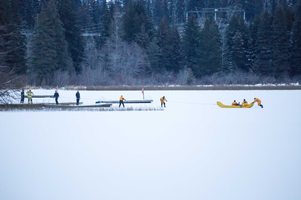 Whistler fire crews had to navigate tricky conditions to rescue a local senior who fell through the ice on Alta Lake Saturday, Jan. 9. 