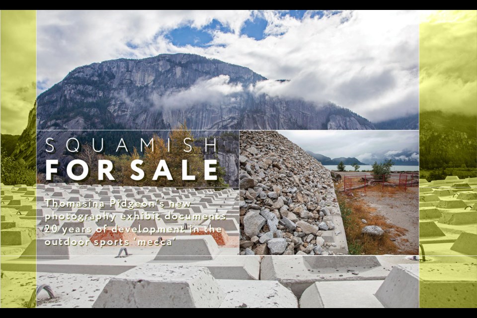 Concrete construction blocks loom beneath the Stawamus Chief.