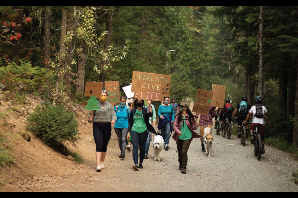 FOR THE FORESTS Approximately 20 locals joined the Whistler Naturalists and British Columbians across the province in a physically-distanced “Forest March” on Friday, Sept. 18, held in support “furthering the provincial government’s changes to the Forest and Range Practices Act to ensure they include eco-system restoration, sustainable forestry, and meaningful community consultation about our forests.”
Photo by Sasha Makhneva