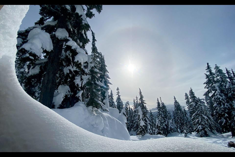SUN DOG Taken from the Canadian Wilderness Adventures cabin on Mount Sproatt, this photo captures the sun dog Feb.15 in all its glory. 