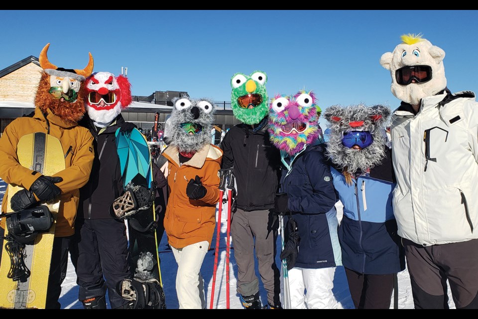 MASK UP This group of skiers visiting from the U.S. was easy to spot on Blackcomb Mountain on Jan. 27. 