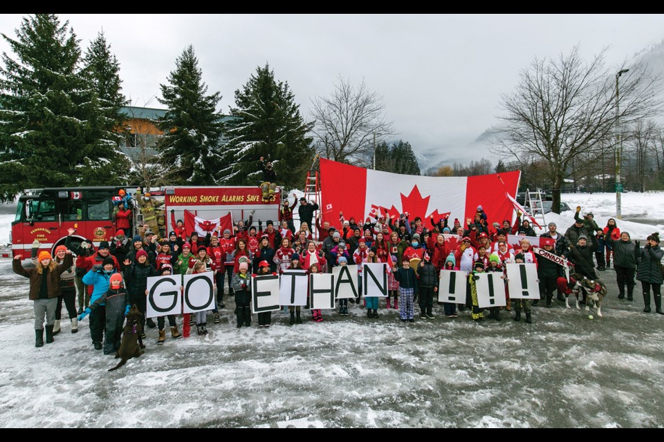 CHEERING SQUAD Pemberton neighbours gathered recently to show their support for local para Nordic skier Ethan Hess, who’s in Beijing competing for Team Canada at the 2022 Paralympic Games. Catch him competing in the para cross-country skiing sitting events beginning on Saturday evening, March 6 (PST). 