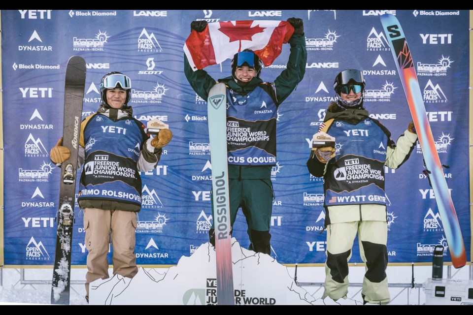 KING OF THE HILL A corked three, a couple of steezy, stomped airs and a few enormous cliff drops in Kappl, Austria were enough to earn Whistler’s Marcus Goguen the title of Freeride Junior World Champion in the men’s ski category on Jan. 24. Germany’s Tiemo Rolshoven and American Wyatt Gentry finished second and third, respectively. 