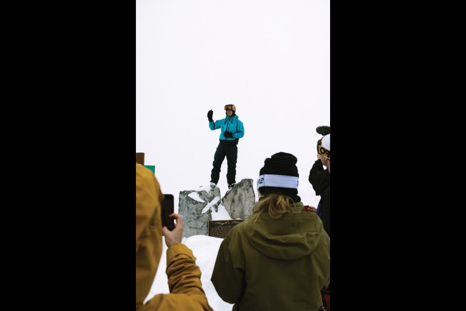 DAY FOR JAKE Snowboarder Mark McMorris shares a few words with the massive crowd of riders that gathered on top of Blackcomb’s 7th Heaven zone on Sunday, March 13 to celebrate the legacy of late snowboard pioneer Jack Burton Carpenter. 