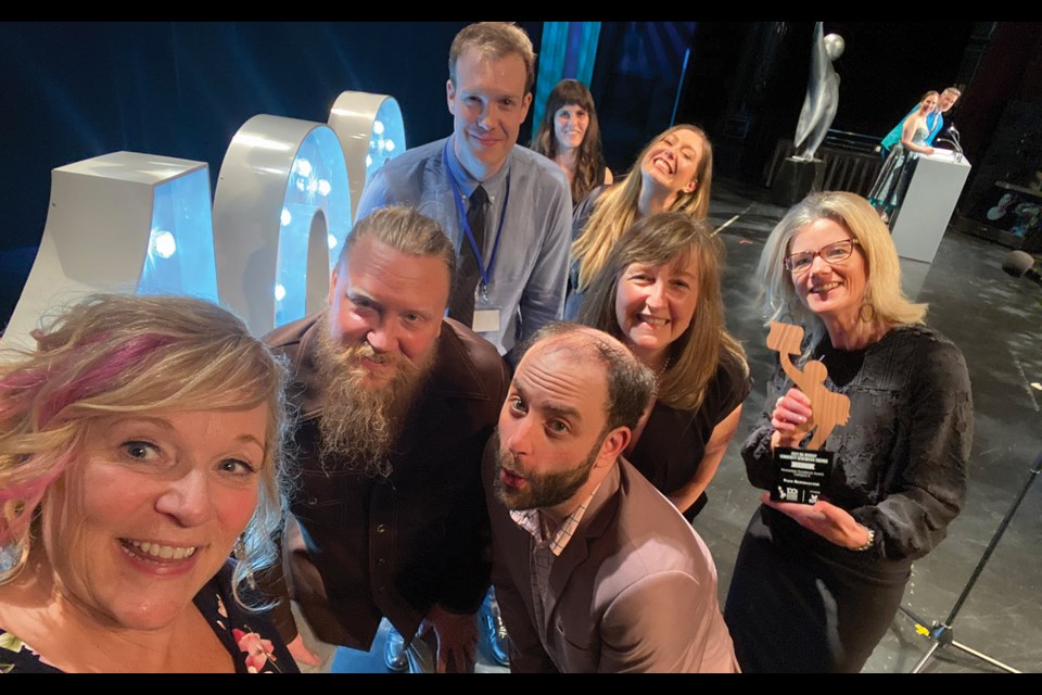 WINNING ATTITUDE Pique staffers celebrate onstage following their 2022 British Columbia Yukon Community News Association award win during the ceremony in Richmond on Saturday night, May 14.