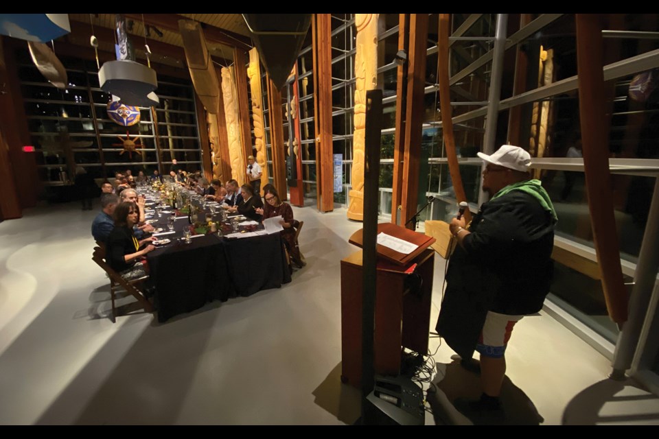 CULINARY CULTURE Chef Paul Natrall (a.k.a. Mr. Bannock) speaks at a longtable dinner at the Squamish Lil’wat Cultural Centre on Oct. 2, part of the Whistler Cultural Symposium hosted by Tourism Whistler from Oct. 2 to 4. 