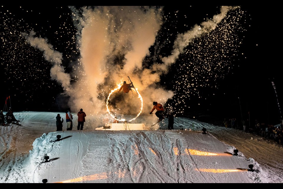 FIRE AND ICE After a two-year hiatus, the legendary Fire & Ice show returned to the base of Whistler Mountain on New Year’s Eve to the delight of the massive crowd gathered. You can catch Fire & Ice’s skiers, riders, music and pyrotechnics in Skier’s Plaza every Sunday at 7 p.m. until March 12.